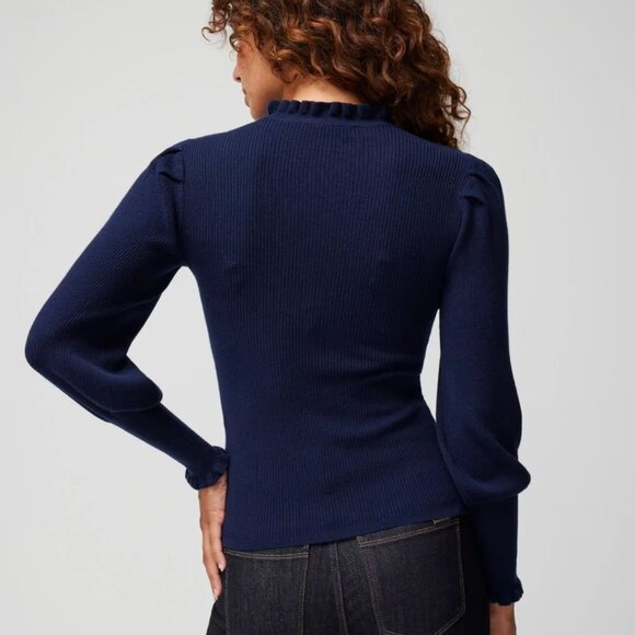 LIKE NEW WHBM Cashmere Blend Blouson Sleeve Pull Over in Navy Blue - Picture 3 of 8